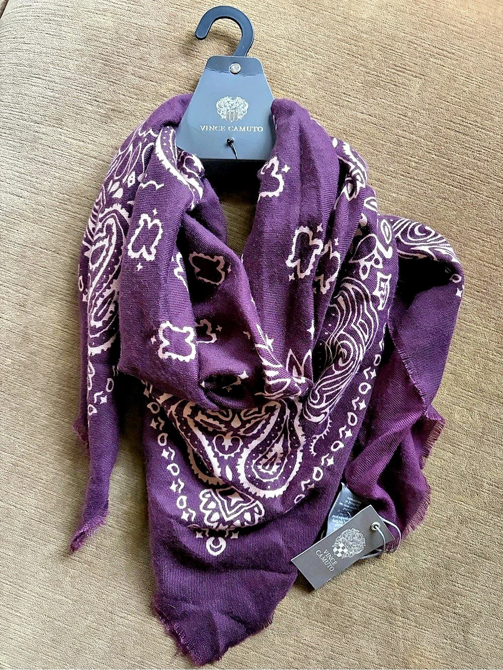 Vance Camuto Paisley / Bandana pattern Scarf in Burgundy & White NWT